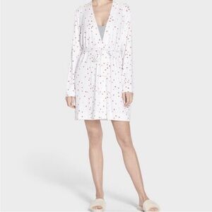 UGG Aldridge Heart Print Short Robe/Dressing Gown Size Large Color White/Red
